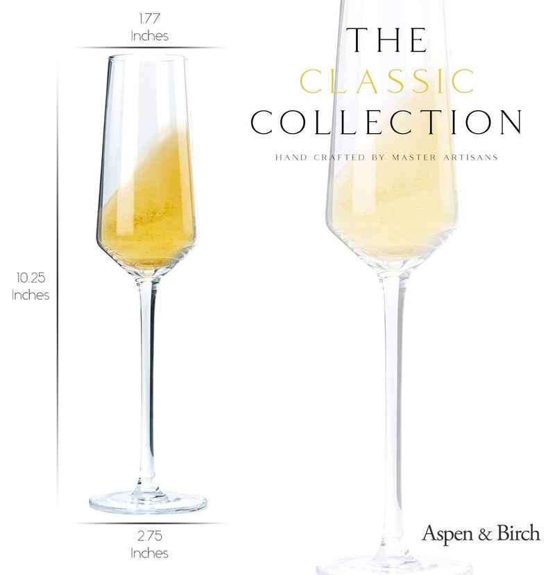 Aspen & Birch أسبن وبيرش - مجموعة كؤوس الشمبانيا الكلاسيكية من 4 - كؤوس الشمبانيا - كؤوس الميموزا، زجاج كريستالي فاخر، شفاف، 6 أونصات، كؤوس شمبانيا مصنوعة يدويًا - مصنوعة يدويًا بواسطة الحرفيين - Image 2